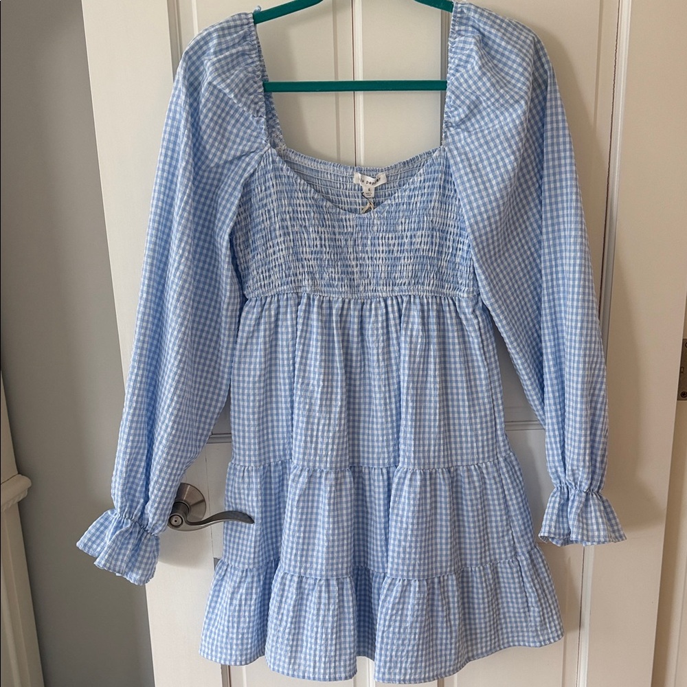 Blu Pepper Light Blue Gingham Mini Dress